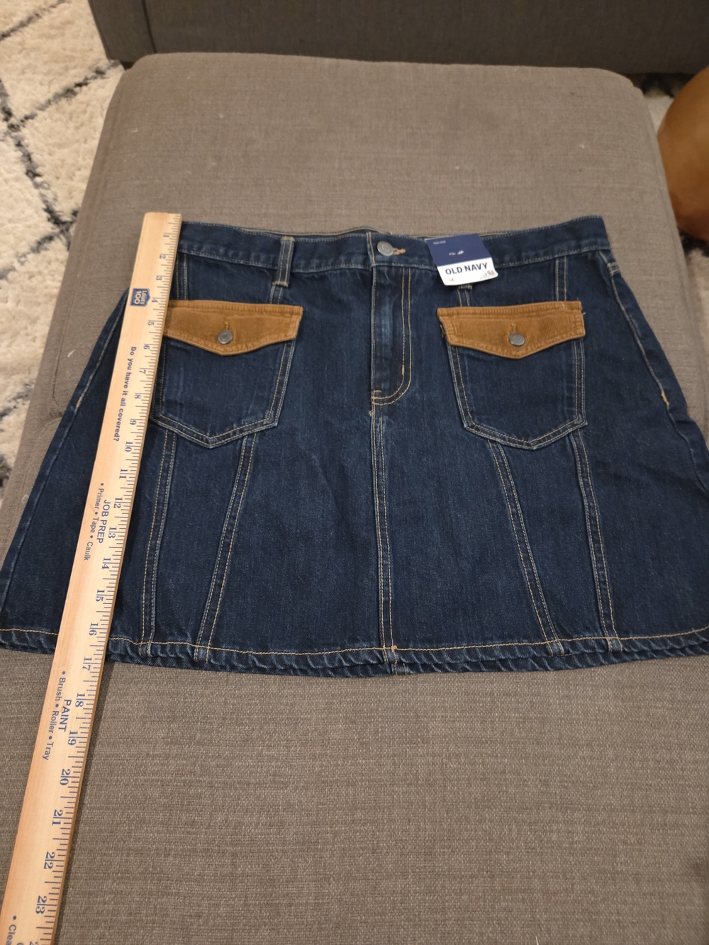 Old Navy Navy Denim Mini Skirt with Brown Pocket Flaps